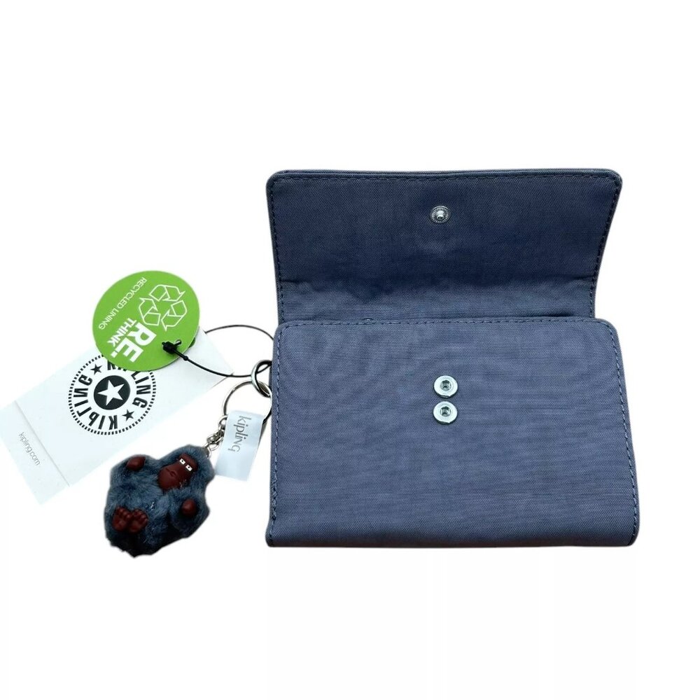 Kipling Pixi Nylon Bifold Wallet Snap Closure Card Slots Zip Pocket Perri Blue - Picture 3 of 11